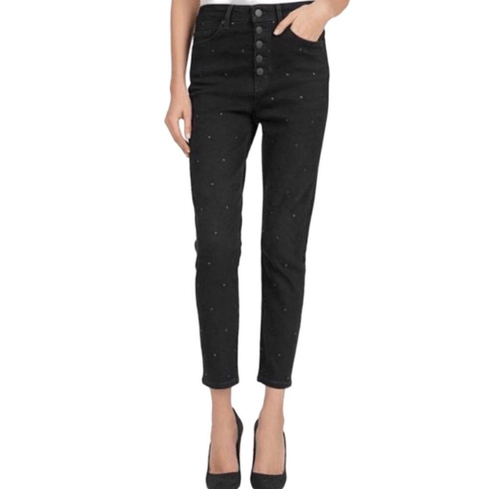 The Kooples Lizy Black Studded High Rise Button Fly Denim Skinny Jeans Size 25